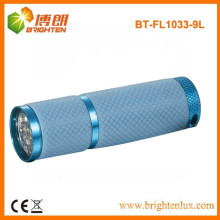 Factory Sale Colorful Night Used 9 led Aluminum Cheap led Flashlight with growing Lighting Silicon Rubber Grip